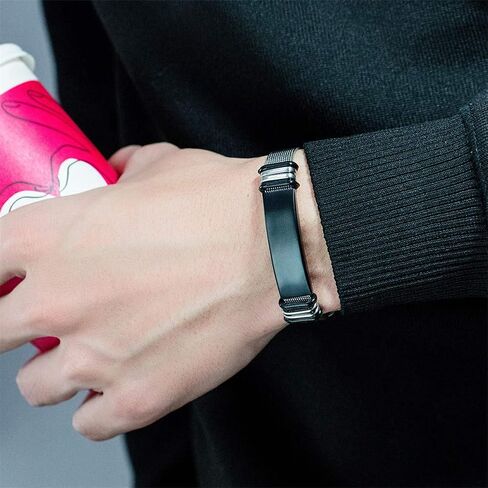 Medical Alert ID Bracelets for Men Women Stainless Steel Adjustable Mesh Belt Chain Cuff Bracelet Health Alert Identification Bracelet Allergy Awareness Bracelet in Kuwait