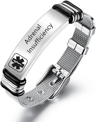 Medical Alert ID Bracelets for Men Women Stainless Steel Adjustable Mesh Belt Chain Cuff Bracelet Health Alert Identification Bracelet Allergy Awareness Bracelet in Kuwait