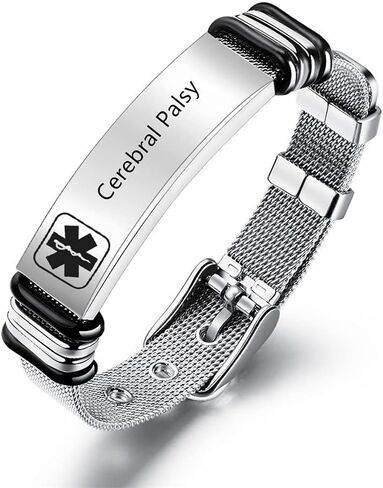 Medical Alert ID Bracelets for Men Women Stainless Steel Adjustable Mesh Belt Chain Cuff Bracelet Health Alert Identification Bracelet Allergy Awareness Bracelet in Kuwait