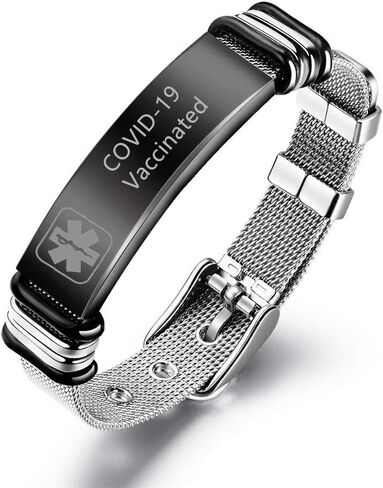 Medical Alert ID Bracelets for Men Women Stainless Steel Adjustable Mesh Belt Chain Cuff Bracelet Health Alert Identification Bracelet Allergy Awareness Bracelet in Kuwait