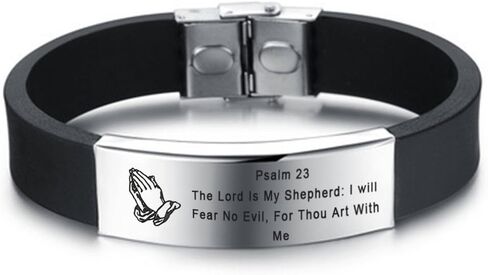 Personalized Mens Stainless Steel Silicone Praying Hands Serenity Prayer Bible Verse Bracelet Customized Scripture Quote Christian Jewelry for Husband Son Dad for Baptism Gift,Free Engraving in Kuwait