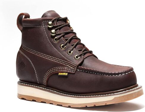 Bonanza Boots Frontier Dual 6" Work Boots for Men - Premium Leather Moc Toe, Steel Toe with Light-weight Dual Density Comfort Wedge Outsole; ASTM Rated in Saudi Arabia
