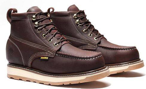 Bonanza Boots Frontier Dual 6" Work Boots for Men - Premium Leather Moc Toe, Steel Toe with Light-weight Dual Density Comfort Wedge Outsole; ASTM Rated in Saudi Arabia
