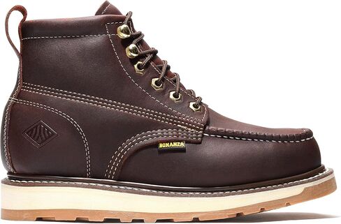 Bonanza Boots Frontier Dual 6" Work Boots for Men - Premium Leather Moc Toe, Steel Toe with Light-weight Dual Density Comfort Wedge Outsole; ASTM Rated in Saudi Arabia