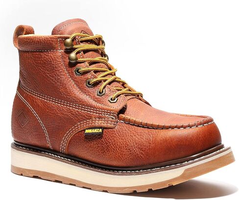 Bonanza Boots Frontier Dual 6" Work Boots for Men - Premium Leather Moc Toe, Steel Toe with Light-weight Dual Density Comfort Wedge Outsole; ASTM Rated in Saudi Arabia