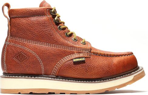 Bonanza Boots Frontier Dual 6" Work Boots for Men - Premium Leather Moc Toe, Steel Toe with Light-weight Dual Density Comfort Wedge Outsole; ASTM Rated in Saudi Arabia