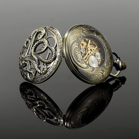 ساعة جيب للرجال عتيقة من تريويتو بتصميم الأخطبوط الجوف اليد لف الميكانيكية للرجال فوب ساعات للرجال، برونز, برونزي in Kuwait