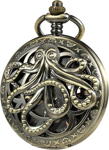 ساعة جيب للرجال عتيقة من تريويتو بتصميم الأخطبوط الجوف اليد لف الميكانيكية للرجال فوب ساعات للرجال، برونز, برونزي in Kuwait