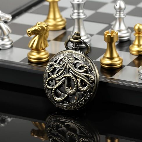 ساعة جيب للرجال عتيقة من تريويتو بتصميم الأخطبوط الجوف اليد لف الميكانيكية للرجال فوب ساعات للرجال، برونز, برونزي in Kuwait