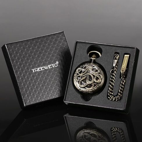 ساعة جيب للرجال عتيقة من تريويتو بتصميم الأخطبوط الجوف اليد لف الميكانيكية للرجال فوب ساعات للرجال، برونز, برونزي in Kuwait