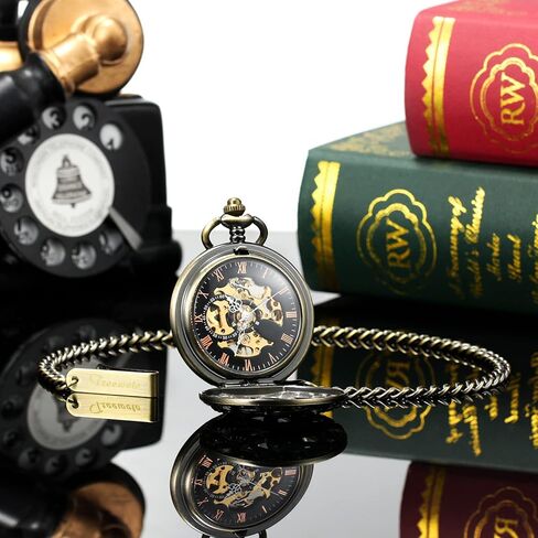 ساعة جيب للرجال عتيقة من تريويتو بتصميم الأخطبوط الجوف اليد لف الميكانيكية للرجال فوب ساعات للرجال، برونز, برونزي in Kuwait