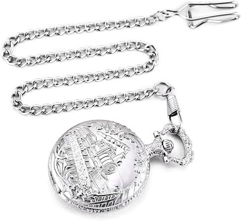 ساعة الجيب مورفونج ساعة بخار قطار كوارتز فوب للرجال والنساء مع سلسلة، فضي، فضي, فضي in Kuwait