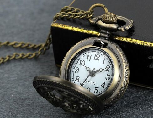 Lancardo Antique Brass Tone Butterfly Hollow Skeleton Case Military Time Fob Pocket Watch with Chain for Women in Kuwait