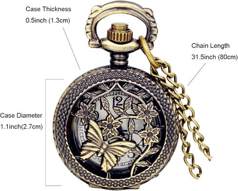 Lancardo Antique Brass Tone Butterfly Hollow Skeleton Case Military Time Fob Pocket Watch with Chain for Women in Kuwait