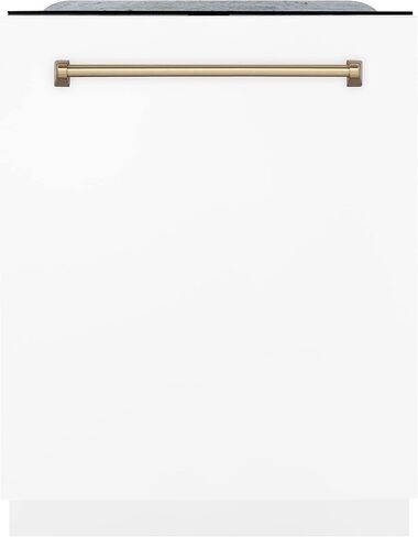 ZLINE Autograph Edition 24" 3rd Rack Top Touch Control Tall Tub Dishwasher in White Matte with Champagne Bronze Handle, 51dBa (DWMTZ-WM-24-CB) in Saudi Arabia