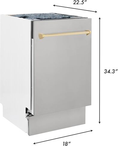 ZLINE Autograph Edition 18" Compact 3rd Rack Top Control Dishwasher in Stainless Steel with Gold Handle, 51dBa (DWVZ-304-18-G) in Saudi Arabia