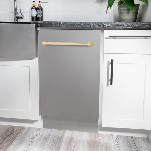 ZLINE Autograph Edition 18" Compact 3rd Rack Top Control Dishwasher in Stainless Steel with Gold Handle, 51dBa (DWVZ-304-18-G) in Saudi Arabia