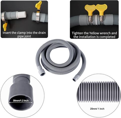 وصلة خرطوم تصريف للغسالة بطول 10 قدم من فيهيلي، مجموعة خرطوم تصريف عالمية لغسالة الصحون مع حامل خرطوم منحني على شكل حرف U و3 مشابك خرطوم ومحول تمديد واحد in Kuwait