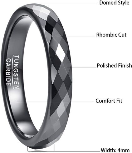 NUNCAD 4mm Tungsten Carbide Ring Wedding Bands for Women Black/Rose Gold/Blue Polished Finish Faceted Wedding Ring Comfort Fit Size 6-13 in Kuwait