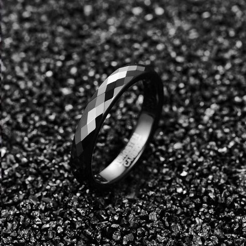 NUNCAD 4mm Tungsten Carbide Ring Wedding Bands for Women Black/Rose Gold/Blue Polished Finish Faceted Wedding Ring Comfort Fit Size 6-13 in Kuwait