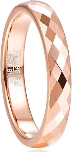 NUNCAD 4mm Tungsten Carbide Ring Wedding Bands for Women Black/Rose Gold/Blue Polished Finish Faceted Wedding Ring Comfort Fit Size 6-13 in Kuwait