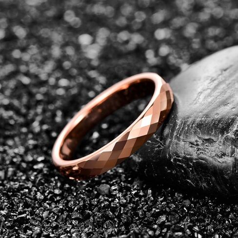 NUNCAD 4mm Tungsten Carbide Ring Wedding Bands for Women Black/Rose Gold/Blue Polished Finish Faceted Wedding Ring Comfort Fit Size 6-13 in Kuwait