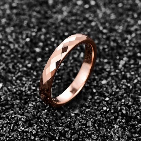 NUNCAD 4mm Tungsten Carbide Ring Wedding Bands for Women Black/Rose Gold/Blue Polished Finish Faceted Wedding Ring Comfort Fit Size 6-13 in Kuwait