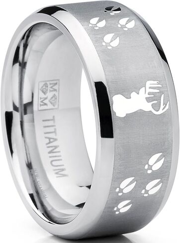 Metal Masters Co. 9MM Sating Finish/High Polish Deer Track Titanium Ring Wedding Band, Outdoor Jewelry, Men's Hunting Ring in Kuwait