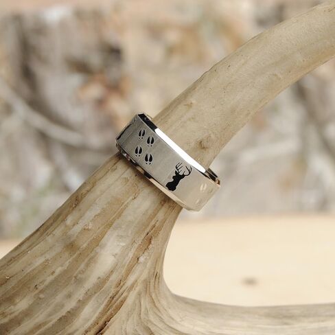Metal Masters Co. 9MM Sating Finish/High Polish Deer Track Titanium Ring Wedding Band, Outdoor Jewelry, Men's Hunting Ring in Kuwait