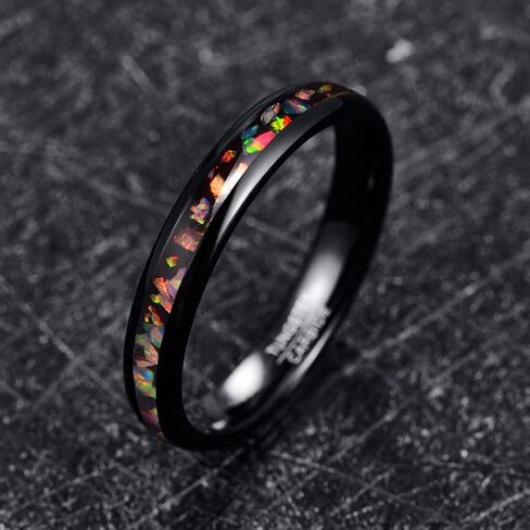 VAKKI 4mm 8mm Black Tungsten Rings Inlaid with Crushed Created Opal Wedding Engagement Band for Men Women Comfort Fit Size 4-12 in Kuwait