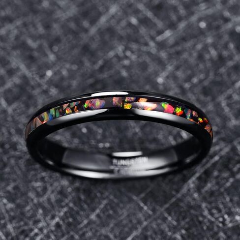 VAKKI 4mm 8mm Black Tungsten Rings Inlaid with Crushed Created Opal Wedding Engagement Band for Men Women Comfort Fit Size 4-12 in Kuwait