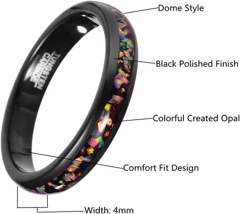 VAKKI 4mm 8mm Black Tungsten Rings Inlaid with Crushed Created Opal Wedding Engagement Band for Men Women Comfort Fit Size 4-12 in Kuwait
