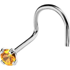 Jewelry Avalanche 22G Solid 14Kt Gold Nose Screw Stud with Prong Set real Citrine Gemstone, 14kt Yellow Gold or 14kt White Gold - November Birthstone Nose Ring