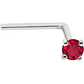 22G Solid 14Kt Gold L-Shape Nose Stud with real Ruby Gemstone, 14kt Yellow Gold or 14kt White Gold Prong Setting - July Birthstone Nose Ring in Saudi Arabia