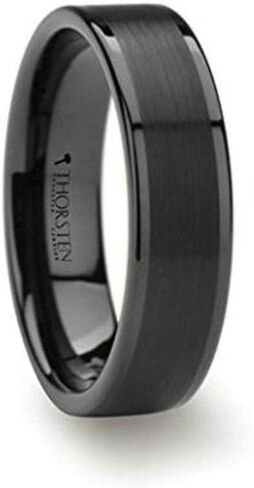 VULCAN Black Tungsten Ring with Brushed Finish and Polished Edges 6mm Width Custom Personalized Inside Engraved in Saudi Arabia