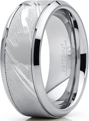 Men's Tungsten Carbide Wedding Band Ring, Inlaid Simulated Damascus Pattern 9mm in Kuwait