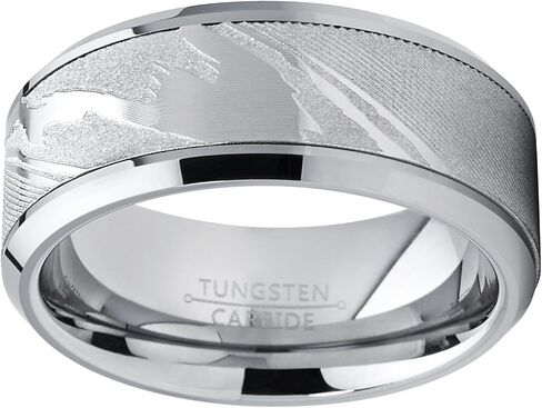 Men's Tungsten Carbide Wedding Band Ring, Inlaid Simulated Damascus Pattern 9mm in Kuwait