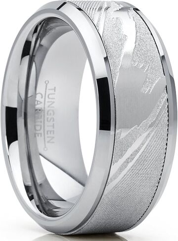 Men's Tungsten Carbide Wedding Band Ring, Inlaid Simulated Damascus Pattern 9mm in Kuwait
