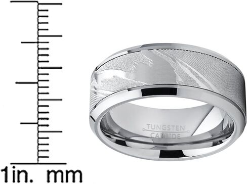 Men's Tungsten Carbide Wedding Band Ring, Inlaid Simulated Damascus Pattern 9mm in Kuwait