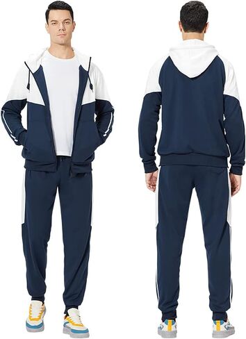 MANTORS Men's Hooded Athletic Tracksuit Casual 2 Pieces Suits Color Block Hoodies and Sweatpants Set in Saudi Arabia