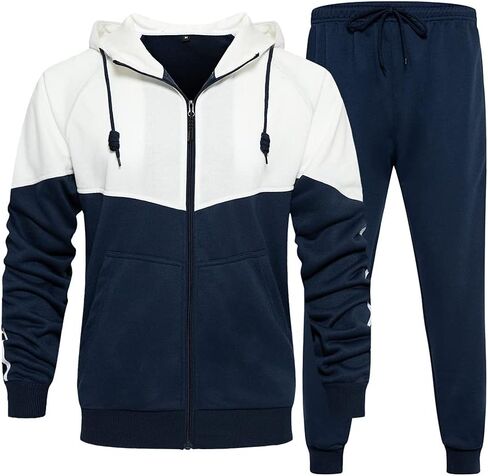 MANTORS Men's Hooded Athletic Tracksuit Casual 2 Pieces Suits Color Block Hoodies and Sweatpants Set in Saudi Arabia