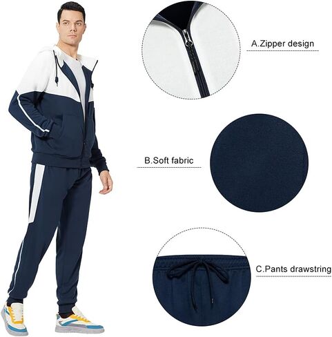 MANTORS Men's Hooded Athletic Tracksuit Casual 2 Pieces Suits Color Block Hoodies and Sweatpants Set in Saudi Arabia
