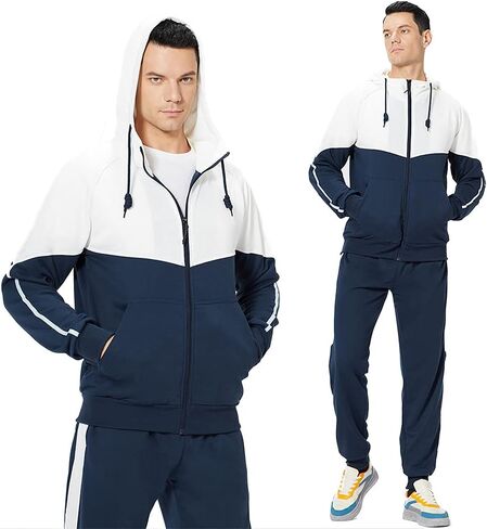 MANTORS Men's Hooded Athletic Tracksuit Casual 2 Pieces Suits Color Block Hoodies and Sweatpants Set in Saudi Arabia