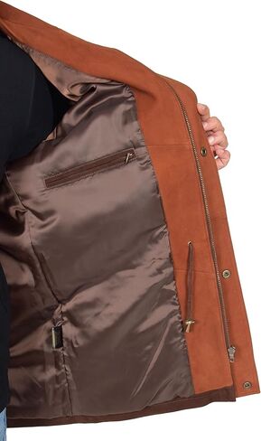 Mens Real NUBUCK Leather Parka Jacket Brown/ Tan Trim 3/4 Long Car Coat - Henry in Kuwait