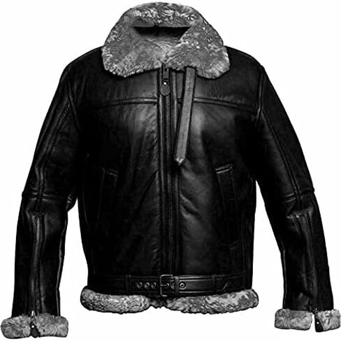 B3 Bomber Sheepskin Shearling Leather Jacket RAF Aviator Fighter Pilots WW2 Winter Jacket for Men in Kuwait