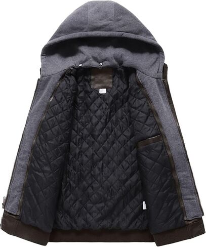 Szory Men's Winter PU Leather Jacket Motorcycle Biker Bomber Jacket with Removable Hood in Saudi Arabia