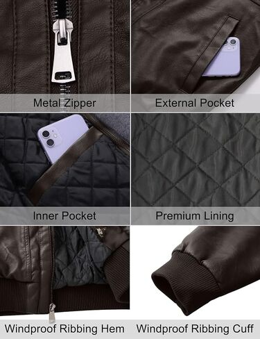 Szory Men's Winter PU Leather Jacket Motorcycle Biker Bomber Jacket with Removable Hood in Saudi Arabia