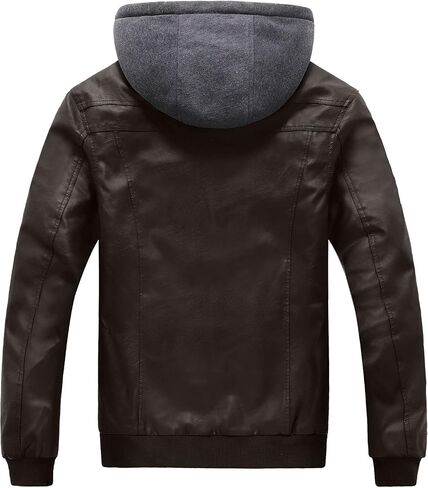 Szory Men's Winter PU Leather Jacket Motorcycle Biker Bomber Jacket with Removable Hood in Saudi Arabia