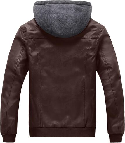 Szory Men's Winter PU Leather Jacket Motorcycle Biker Bomber Jacket with Removable Hood in Saudi Arabia