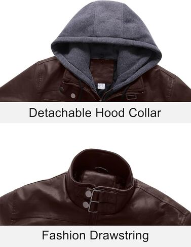 Szory Men's Winter PU Leather Jacket Motorcycle Biker Bomber Jacket with Removable Hood in Saudi Arabia